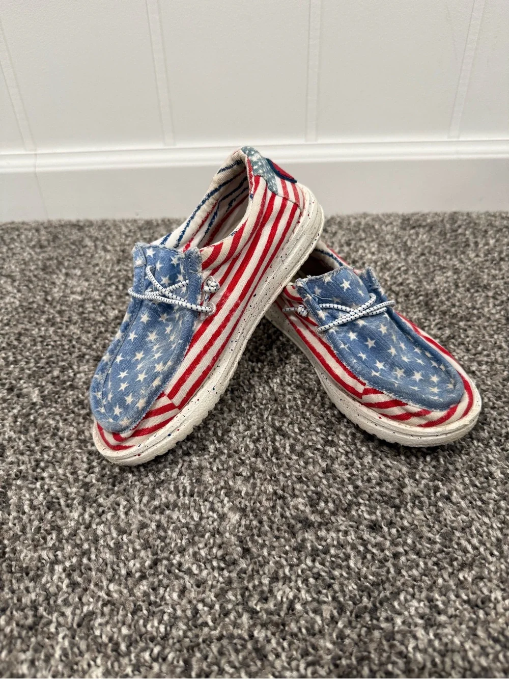 Hey Dude Kids Moccasins American Flag Red White Blue